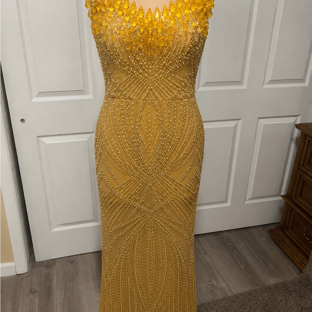Prom Dress Gold Beaded Evening Dress